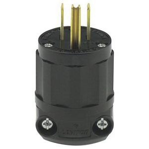 Leviton 5266-CB 3-Wire 2-Pole Polarized Industrial Grade Straight Blade Plug 125-Volt 15-Amp NEMA 5-15P Black