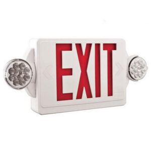 Lithonia Lighting LHQM-LED-R-M6 LHQM Series Combination Exit Sign And Light (2) LED White Housing Red Letter