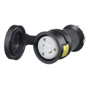 Hubbell-Wiring HBL2313SW 2-Wire 3-Pole Polarized Connector Body 125-Volt AC 20-Amp NEMA L5-20R Black/White Twist-Lock&reg; Watertight Safety-Shroud&reg;