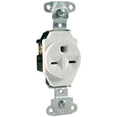 Pass & Seymour 5651-W Specification Grade Heavy-Duty Straight Blade Single Receptacle 15-Amp 250-Volt AC NEMA 6-15R White