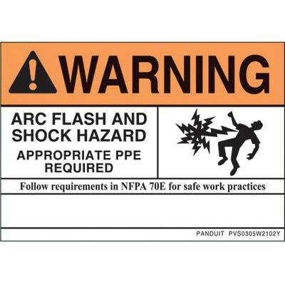 P121765.jpg Panduit PVS0305W2102Y Rectangular Arc Flash Hazard Sign 5-Inch Width x 3.5-Inch Height Vinyl Adhesive Orange/White