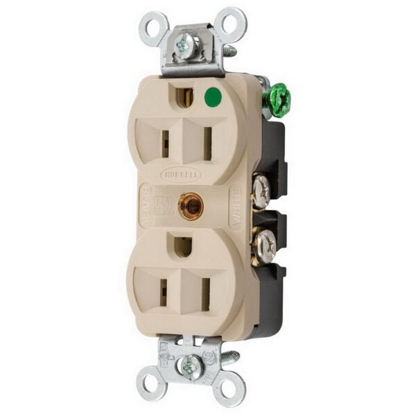 Hubbell-Wiring HBL8200HI Hospital Grade Extra Heavy-Duty Heat-Resistant Straight Blade Duplex Receptacle 15-Amp 125-Volt NEMA 5-15R Ivory HBL&reg;