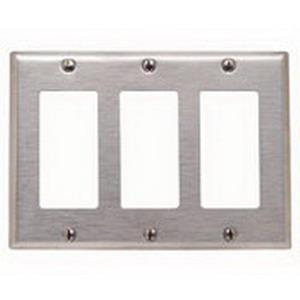 Leviton 84411-40 302 Stainless Steel Device Mount Standard Size 3-Gang Decorator Wallplate/Faceplate 3-Decora/GFCI Stainless Steel Decora&reg;