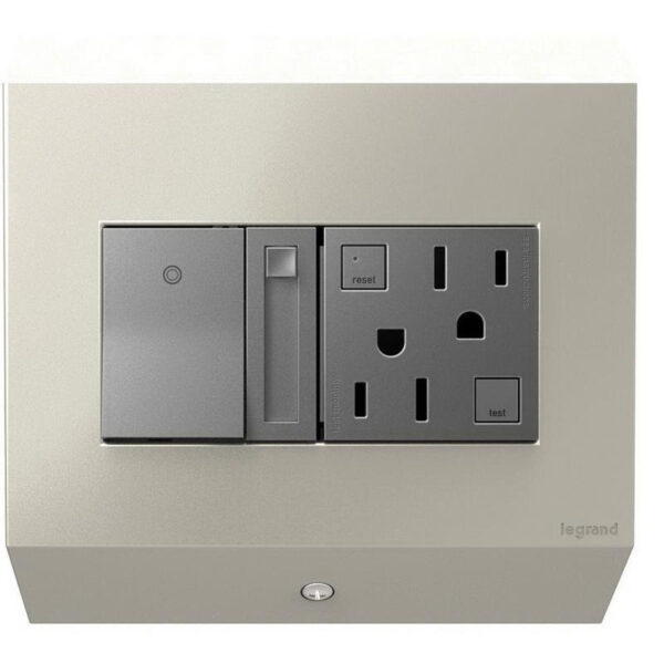 Adorne APCB2TM2 Titanium Metal Control Box With Paddle Dimmer And GFCI Outlet