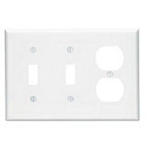 Leviton PJ21-W Thermoplastic Nylon Device Mount Midway Size 3-Gang Combination Wallplate 1-Duplex Receptacle + 2-Toggle Switch White