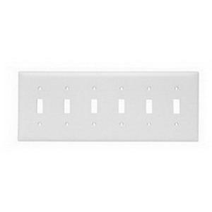 Pass & Seymour TP6-W Plastic Standard Size 6-Gang Toggle Switch Wallplate 6-Toggle Switch White TradeMaster&reg;