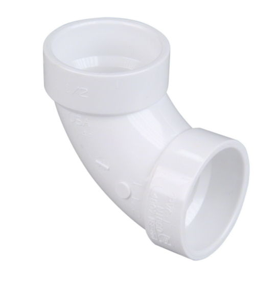 PDWV90U.png K055850 4807 DWV 90 deg Elbow, 6", Hub, PVC, Domestic