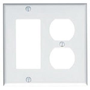 Mulberry 90672 Thermoplastic Standard Size GFI Surge Unbreakable 2-Gang Combination Wallplate (1) Duplex Receptacle (1) Block Duplex Receptacle White Endura